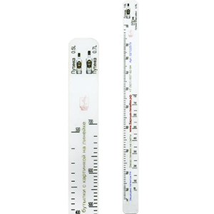 Линейка «Путинка 0.5.0.7,объем: 1 литр Лимит 0.7л»; пластик; длина=28, ширина=2 см.; белый