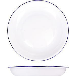 Тарелка глубокая эмалированная; сталь; D=21.5см; белый, синий