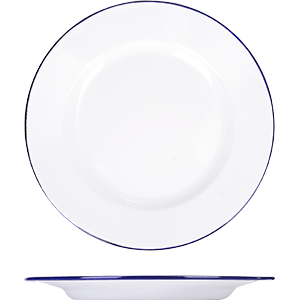Тарелка мелкая эмалированная; сталь; D=24см; белый,синий