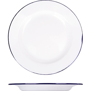 Тарелка мелкая эмалированная; сталь; D=26см; белый,синий