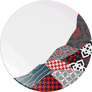 Тарелка мелкая «Фрагмент Кармин»;  фарфор;  D=16см;  белый,красный