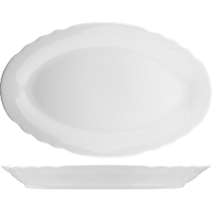 Блюдо овальное фигурный край; материал: фарфор; высота=40, длина=365, ширина=225 мм; белый