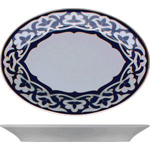 Блюдо овальное «Восток»; материал: фарфор; высота=2.5, длина=24 см.; синий