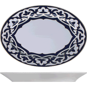 Блюдо овальное «Восток»; материал: фарфор; высота=3.5, длина=37 см.; синий