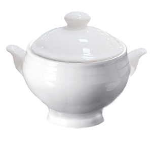Супница, Бульонница (бульонная чашка) с крышкой «Кунстверк»; материал: фарфор; 408 мл; диаметр=9, высота=11, длина=14.5 см.; белый