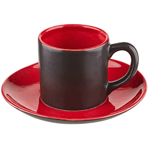 Пара кофейная «Кармин»;  керамика;  100мл;  D=13,5см;  красный,черный