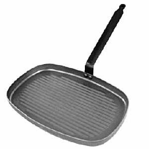 Сковорода-гриль прямоугольная; белая сталь; высота=3, длина=38, ширина=26 см.; серый