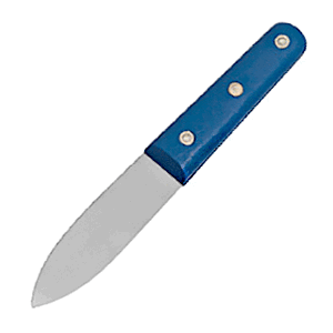 Нож для гребешка; сталь нержавеющая,пластик; длина=23/20, ширина=3.2 см.; металлический,синий