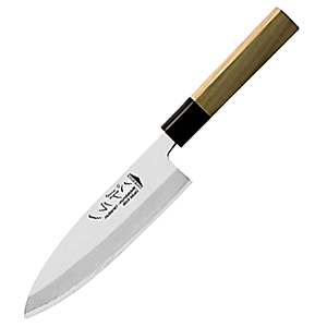 Нож дэба для разделки рыбы; сталь, дерево; длина=39/24, ширина=5 см.; металлический,древесный