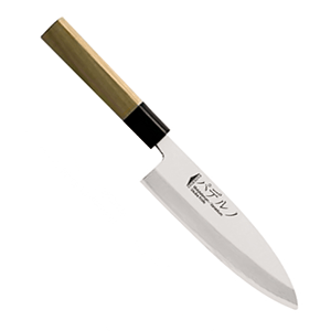 Нож дэба для разделки рыбы; сталь, дерево; длина=31/16.5, ширина=4.7 см.; металлический,св. дерево