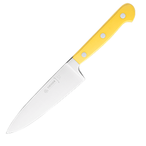Нож поварской; сталь нержавеющая,пластик; длина=15, ширина=3.5 см.; желтый ,металлический