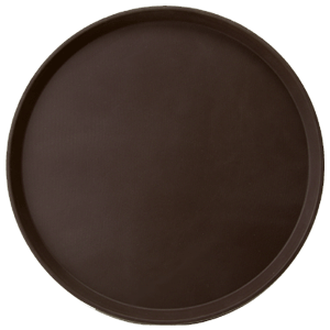Поднос; прорезиненный,прорезиненный; диаметр=40.5, высота=2.3 см.; коричневый,серый