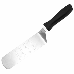 Лопатка изогнутая для гриля перфорированная; сталь, пластик; длина=37/24, ширина=7.2 см.; металлический, цвет: черный