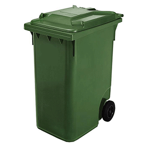 Контейнер для мусора на обрезиненных колесах; пластик; 240л; высота=119, длина=58, ширина=74 см.; зеленый