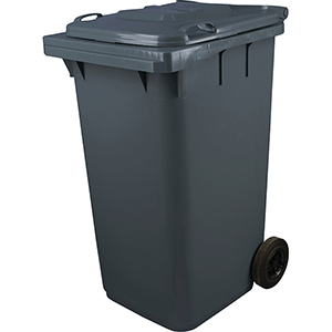 Контейнер для мусора на обрезиненных колесах; пластик; 240л; H=119,L=58,B=74см; серый