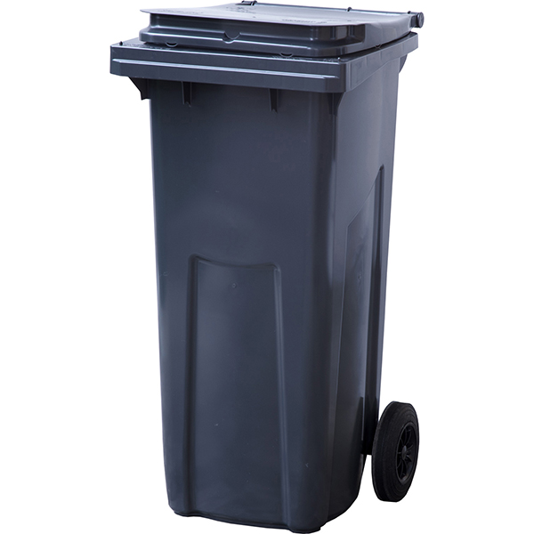 Контейнер для мусора на обрезиненных колесах; пластик; 120л; H=95,L=48,B=48см; серый
