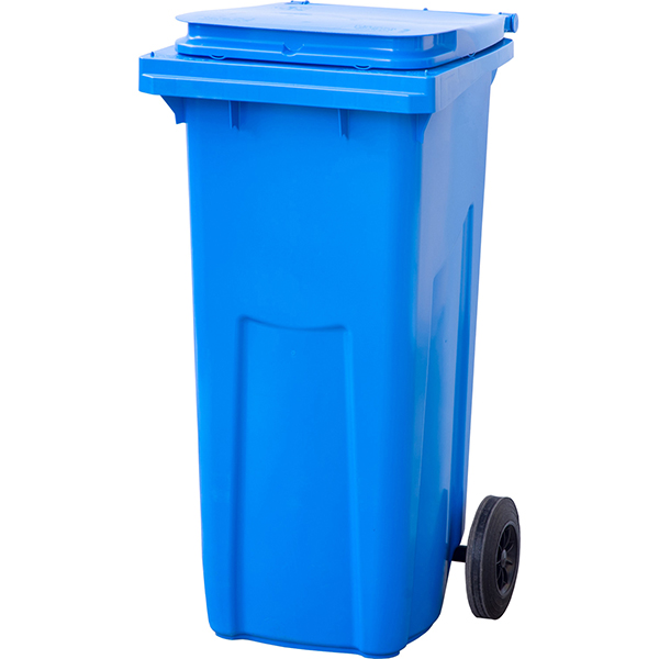 Контейнер для мусора на обрезиненных колесах; пластик; 120л; H=95,L=48,B=48см; синий