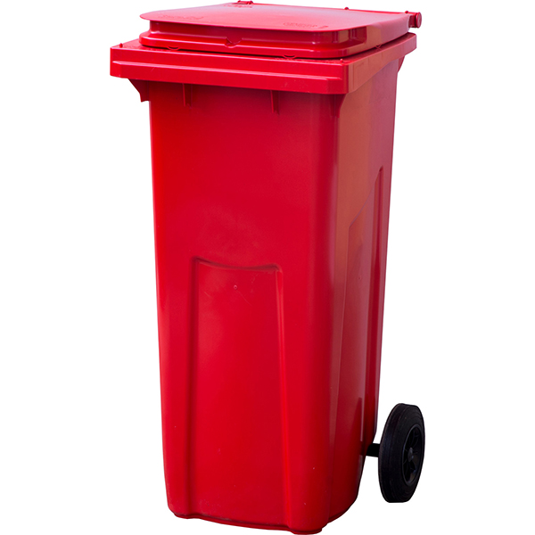 Контейнер для мусора на обрезиненных колесах; пластик; 120л; H=95,L=48,B=48см; красный