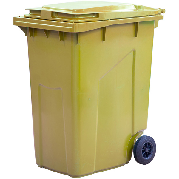Контейнер для мусора на обрезиненных колесах; пластик; 240л; H=119,L=58,B=74см; желтый 