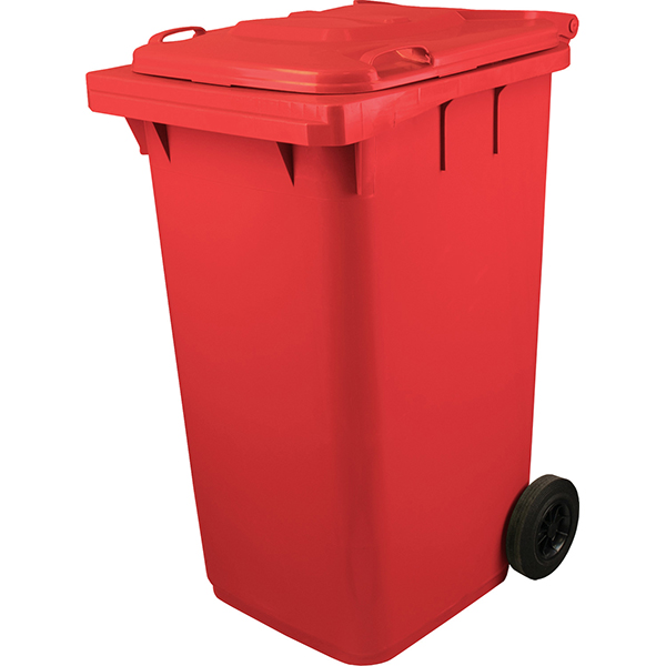 Контейнер для мусора на обрезиненных колесах; пластик; 240л; H=119,L=58,B=74см; красный