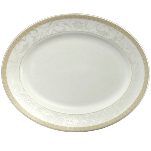 Блюдо овальное «Антуанетт»; материал: фарфор; высота=2, длина=28, ширина=23 см.; белый,оливковый