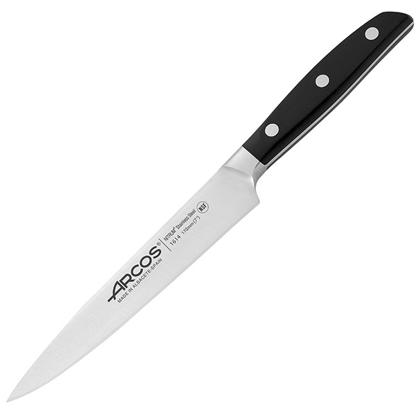 Нож поварской «Манхэттен»; сталь нержавейка, полиоксиметилен; L=17см; металлический, черный