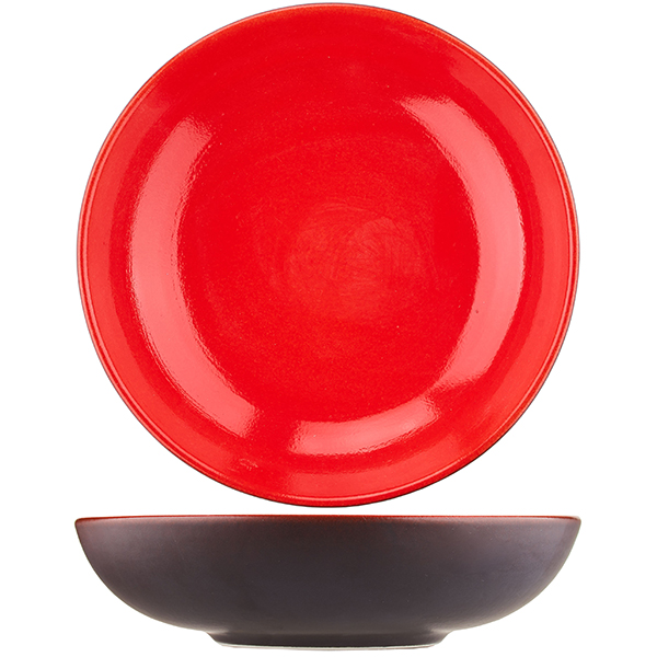 Тарелка глубокая (Шала) «Кармин»;  керамика;  D=24см;  красный,черный