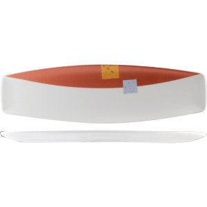 Блюдо «Зен»; материал: фарфор; высота=1.7, длина=36, ширина=11 см.; белый,оранжевый цвет