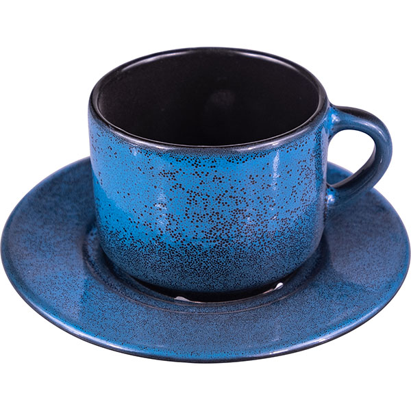 Пара чайная «Млечный путь голубой»; фарфор; 200мл; D=15,5см; голубой,черный