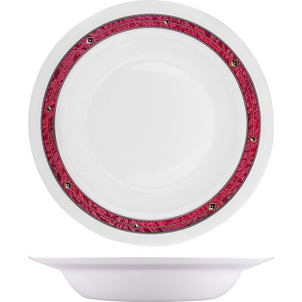 Блюдо круглое глубокое «Корал»; стекло; 730 мл; диаметр=288, высота=48 мм; белый,красный