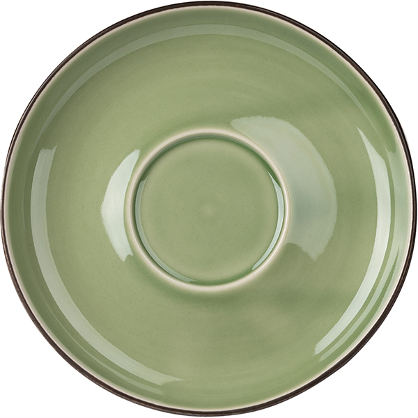 Блюдце «Сейдж»; фарфор; D=12см; зеленый, бронзовый