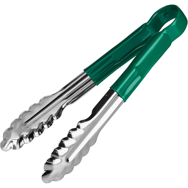 Щипцы зеленая ручка «Проотель»; сталь нержавеющая, резина; , L=240/85, B=40мм; металлический, зелен.