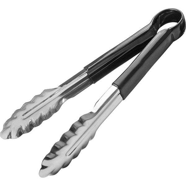 Щипцы черная ручка «Проотель»; сталь нержавеющая, резина; , L=240/85, B=40мм; металлический, черный