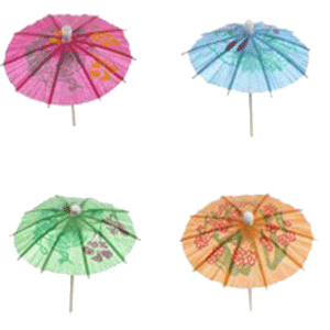 Украшения на шпажках «Зонтик»[300шт]; бумага, дерево; , H=7см; разноцветн., бежев.