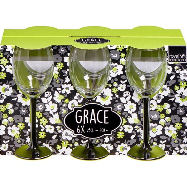 Набор бокалов для вина «Грейс» на черн.ножке[6шт]; стекло; 250мл; прозрачный, черный