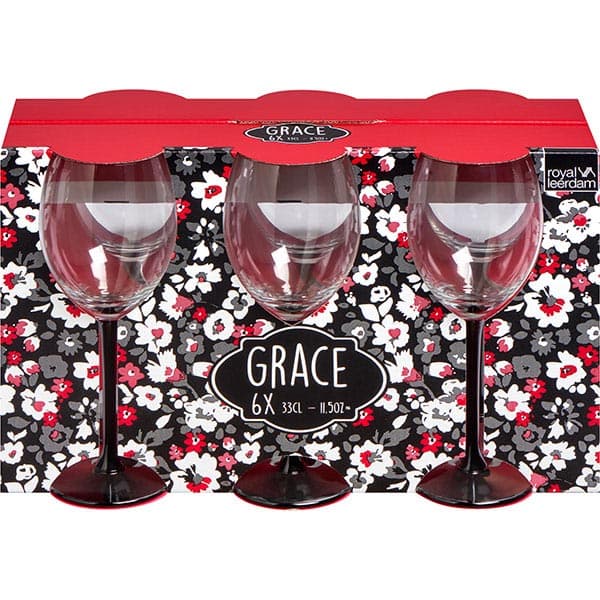 Набор бокалов для вина «Грейс» на черн.ножке[6шт]; стекло; 330мл; прозрачный, черный