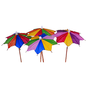 Украшения на шпажках «Зонтик»[100шт]; бумага, дерево; , H=9см; разноцветн.