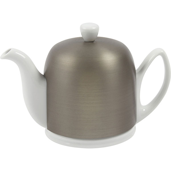 Чайник с колпаком «Салам»; фарфор, алюмин.; 0, 7л; белый, серебрист.