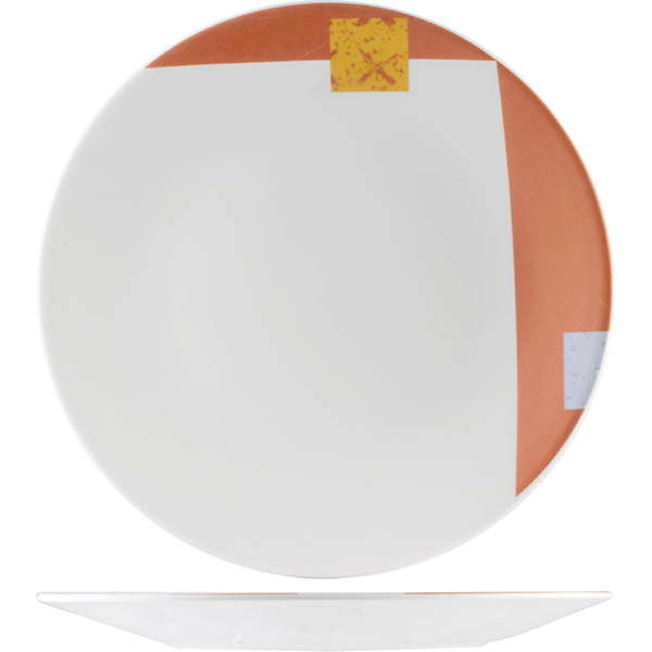 Тарелка «Зен»; материал: фарфор; диаметр=305, высота=30 мм; белый,оранжевый цвет