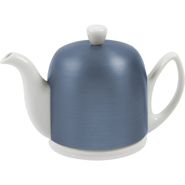 Чайник с колпаком «Салам»; фарфор, алюмин.; 0, 7л; белый, голуб.