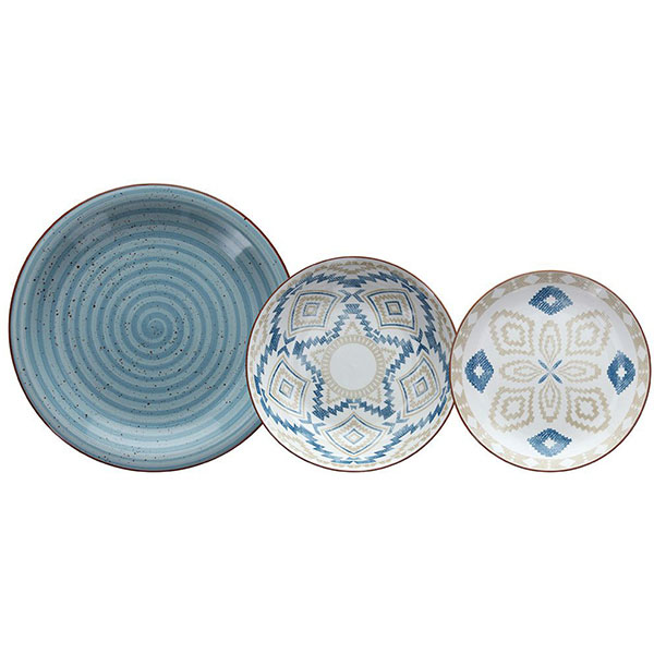 Набор посуды «Касабланка»[18шт]; фарфор; голуб., белый