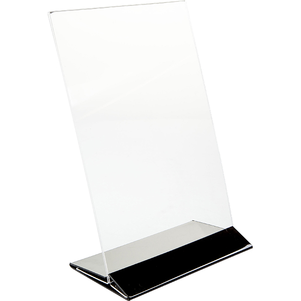 Подставка настольная для меню А4 наклонная; пластик; высота=31, ширина=21 см.; прозрачный, цвет: черный