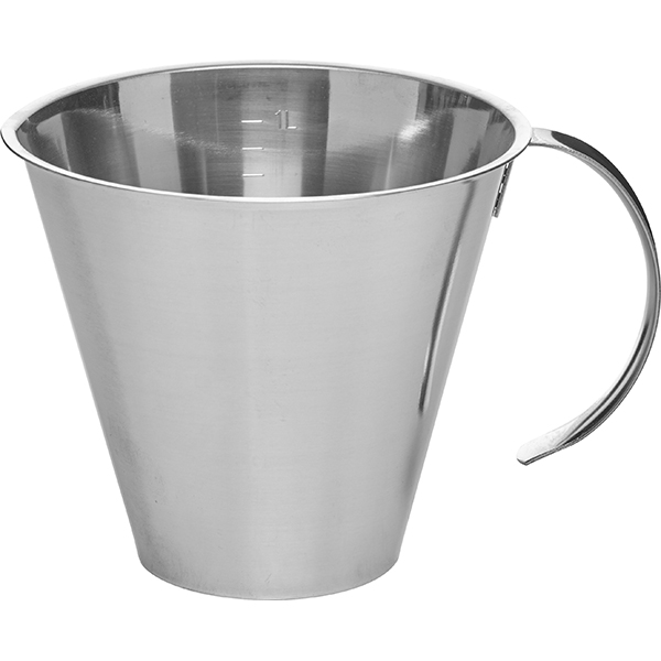Мерный стакан; сталь нержавеющая; объем: 1 литр; диаметр=15/19, высота=13.5, длина=19.5, ширина=15 см.; металлический