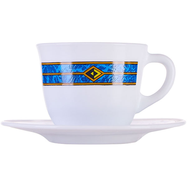 Набор кофейных пар «Астрал» (6 штук); стекло; 160 мл; высота=81, длина=415, ширина=131 мм; белый,синий