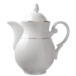 Кофейник «Афродита»; материал: фарфор; объем: 1 литр; высота=21, длина=19 см.; белый, цвет: золотой