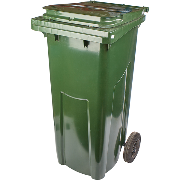 Контейнер для мусора на обрезиненных колесах; пластик; 120л; зеленый