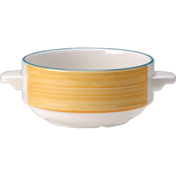 Супница, Бульонница (бульонная чашка) «Рио Еллоу»; материал: фарфор; 285 мл; диаметр=11, высота=6 см.; белый, желтый