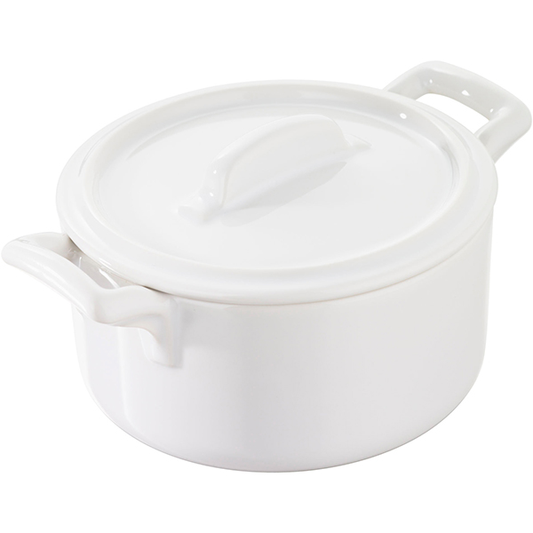 Супница, Бульонница (бульонная чашка) с крышкой; материал: фарфор; 200 мл; диаметр=10, высота=7 см.; белый