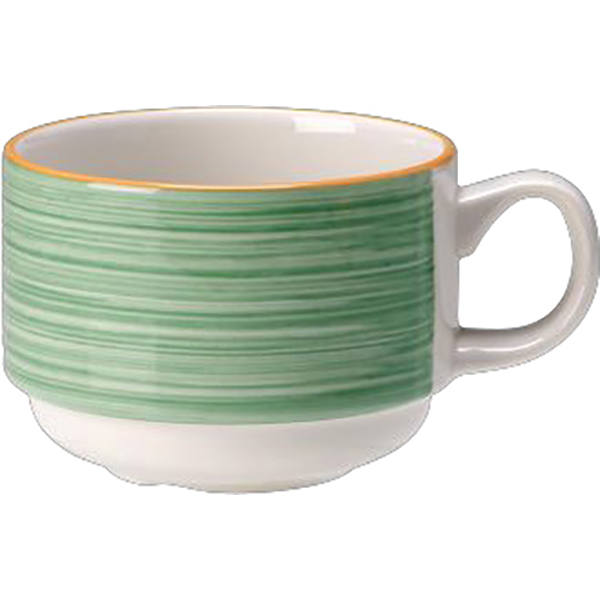 Чашка чайная «Рио Грин»; материал: фарфор; 200 мл; диаметр=8, высота=6, длина=11 см.; цвет: белый, зеленый