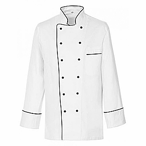 Куртка поварская с окантовкой 48размер без пуклей; полиэстер, хлопок; белый,цвет: черный